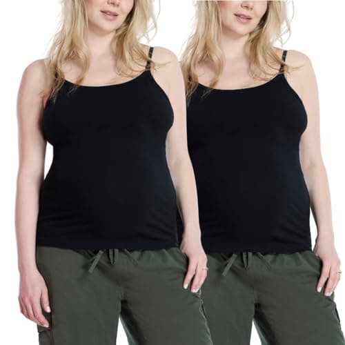 Motherhood Maternity Women's Clip Down Nursing Tank Top Cami with Adjustable Straps for Breastfeeding-2 Pack, Black/Jet Black, Medium