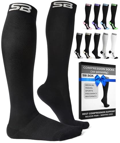 SB SOX Compression Socks for Men & Women, 20-30mmHg (Solid Black, Medium)