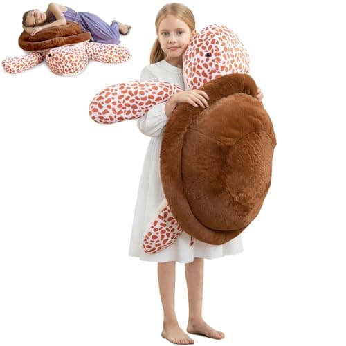 MorisMos Giant Turtle Stuffed Animal, 35inch-3ft Big Stuffed Tortoise Plush Toy, Large Soft Turtle Body Pillow Gift for Kids Children Boys Girls Birthday Christmas, Brown