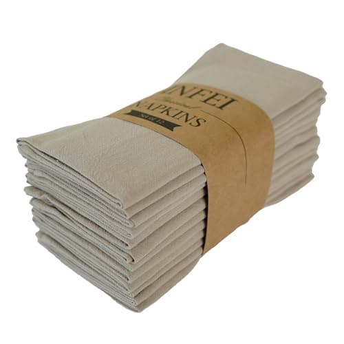 INFEI Plain Color Dinner Cloth Napkins, Set of 12 (16.9 x 16.9 Inches), Reusable Cotton Kitchen Table Napkin, for Cocktail Parties, Weddings, Hotel & Home Use (Pale Khaki)