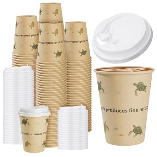 12 OZ 25 Pack Disposable Cups Paper Coffee Cups with Lids, Disposable Paper Cups for Cold/Hot Drinks, Eco-friendly Leak-Proof To Go Drinking Cups for Office Party Home Picnic & Travel (Sea Turtle)