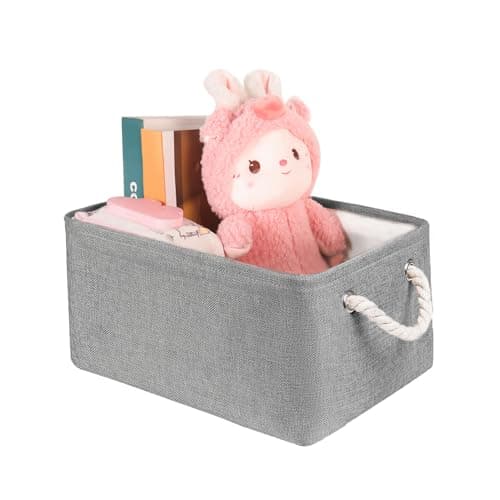 LordCom Storage Bins with Sturdy Cotton Handles(1 Pack), Fabric Storage Baskets for Organizing use for Office & Home, Book, Clothes, Toys, Closet Boxes (Large, Grey, 15.7x11.8x7.9 inches)