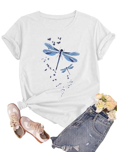 Zelroxa Womens Graphic Dragonfly T Shirt Vintage Boho Crewneck Tee Short Sleeve Casual Loose Fit Cute Summer Tops 2026 Trendy