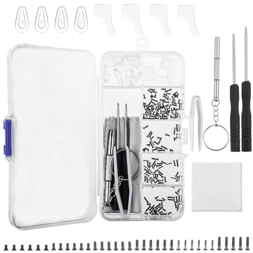 Eye Glass Repairing Kit, Glasses Repair Kit Including Nose Pads Plastic Tweezers Multifunctional Screwdriver Cleaning Cloth for Men Women Sunglasses Presbyopes Rimless Glasses Watch