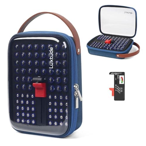 Luxtude Battery Storage Organizer, Clear Battery Organizer Storage Case with Tester,Batteries Holder Organizers for 84 PCS, Batteries Case Organizers Holds 44 AA & 40 AAA, Camping Accessories
