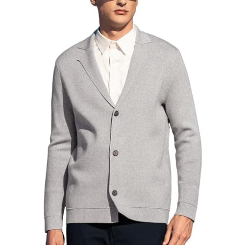 ZVX Men's Solid Color Knitted Cardigan Sweater Fall and Winter Large V-Neck Top, Lapel Versatile Casual Cardigan Sweater Light Flower Gray 3X-Large