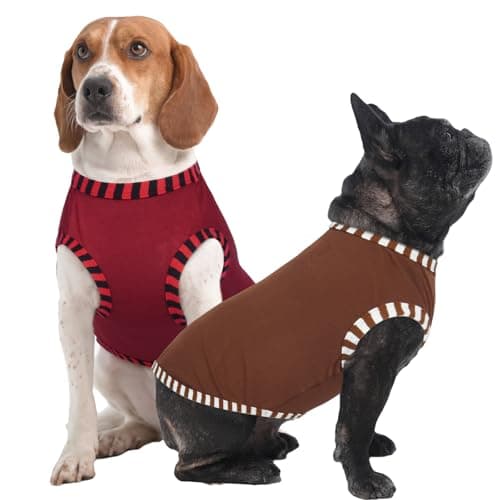 IECOii 2 Pack Sleeveless Dog Tees Shirt | Comfortable & Lightweight Fabric, Easy On/Off for Active Dogs, Coffee+DarkRed, L