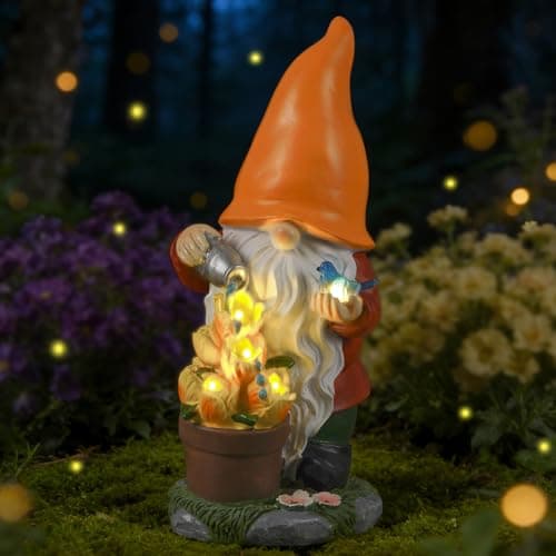 Ayadon Solar Gnome Statue Outdoor Decor for Mother's Day,Gnome Figurines with Flower LED Light for Garden Decorations for Patio Lawn Balcony Garden,Housewarming Gifts for Women Mom