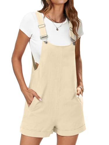 ANRABESS Women's Short Overalls Summer Adjustable Strap Loose Fit Bib Shortalls Rompers Spring Travel Vacation Clothes 2026 Beige Large