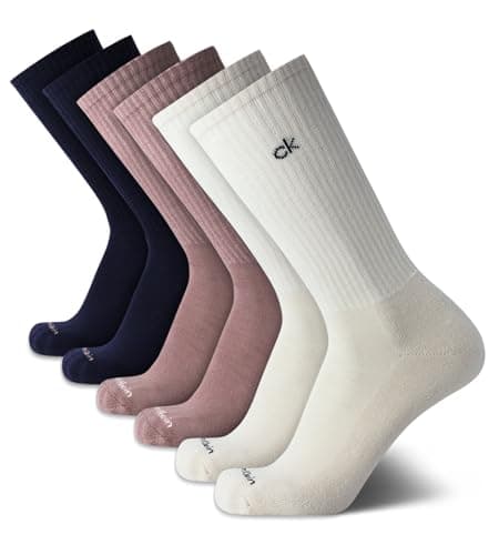 Calvin Klein Mens Dress Socks - 6 Pack Cotton Blend Cushion Crew Socks for Men, Reinforced Heel Toe Non-Binding Stay Up Cuff, Size 7-12, Beige Assorted