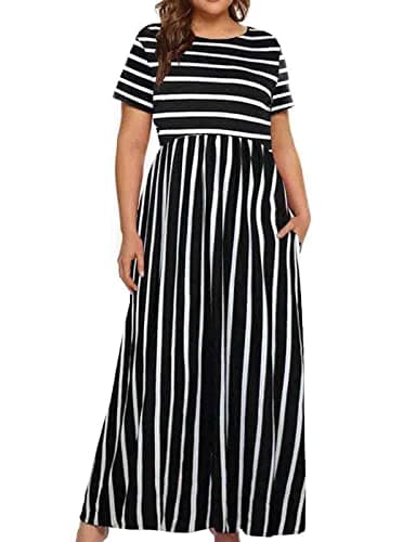 Kancystore Plus Size Maxi Dresses for Women Summer Casual Long High Waist Stripe 5X