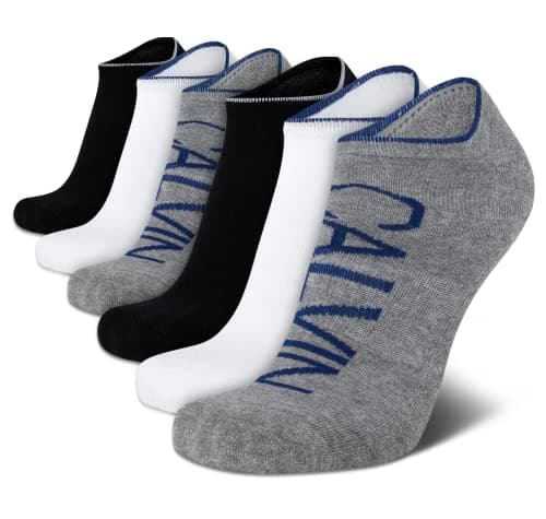 Calvin Klein Mens No Show Socks - 6 Pack Cotton Blend Soft Cushioned Athletic Low Cut Socks for Men, Size 7-12, Black/White Grey