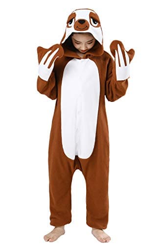 CANASOUR Kids Sloth Onesie Halloween Cosplay Costume Girls Animal Unisex Outfuit One Piece Hooded Soft Pajamas Coffee Party 10-12 Years Boys Suit (10 Years, Coffee Sloth)