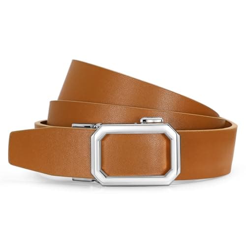 SUOSDEY Women Leather Ratchet Belt for Jeans Pants with Automatic Sliding Buckle, Adjustable Belt for Ladies, Width 1.2",brown