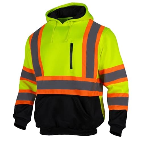 Drizomo High Visibility Safety Fleece Hoodie for Men Reflective Sweatshirt ANSI Class 3 Hi Vis Pullover Hoodie Jacket(Yellow,S)