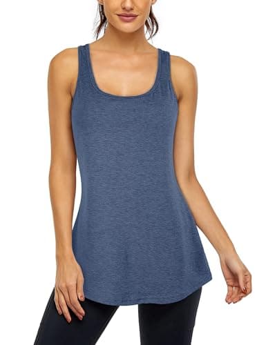Cestyle Womens Tank Tops with Built in Bras Racerback Yoga Workout Sports Activewear Blue Grey Small
