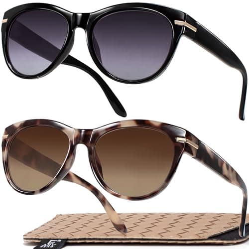 EASY READ 2 Pack Sunglasses for Women,Fashion Outdoor Womens Sunglasses with UV400 Protection(Black/Tortoise)