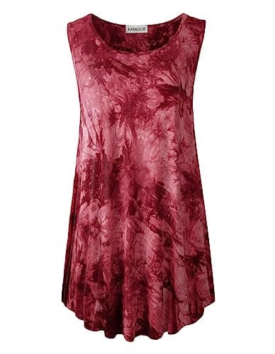 LARACE Tie Dye Shirt Women Plus Size Tank Tops Sleeveless Tunic Casual Summer Clothes Swing Blouses for Leggings(T11-WineRed M)