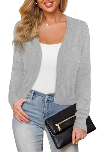 Plusashion Women's Long Sleeve Cropped Cardigan Sweaters Open Front Bolero Shrug for Dresses, Light Grey M