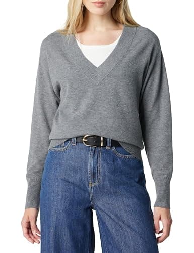 The Drop Women’s Maye Essential V-Neck Sweater, Medium Heather Grey, XL