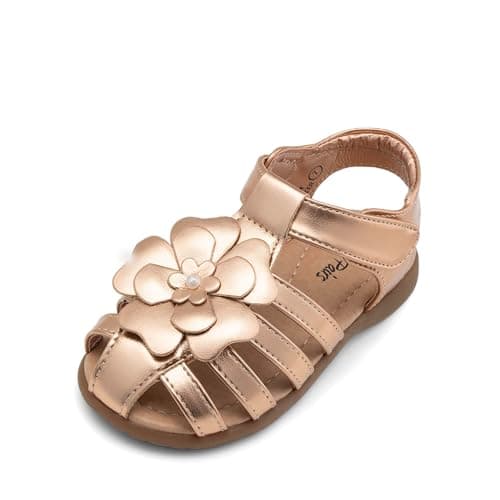 DREAM PAIRS Girls Closed-Toe Flower Summer Dress Sandals Shoes Toddler/Little Kid,Size 5 Toddler,Rose Gold-Metallic,KSD214