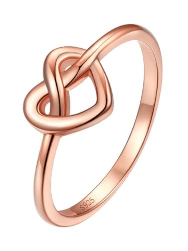 Silvora 925 Sterling Silver Knot Ring Rose Gold Promise Ring Heart Love Rings for Women Band Ring Size 4