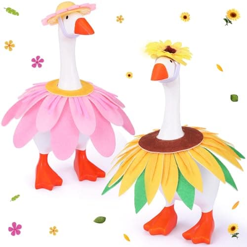 Gilprop Mini Desk Goose Outfit 7 Inch Magnetic Summer Desk Goose Statue Clothes Accessories Felt Clothing for Duck Key Holder Table Decor Summer Home Garden Classroom Office(2 Pcs,Flower)