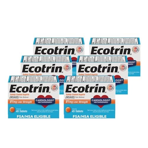 Ecotrin Low Strength Safety Coated Aspirin, NSAID 81mg, 45 count (6 Pack)