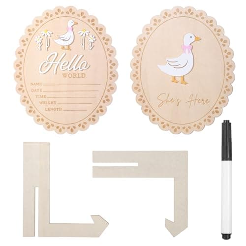 Hadnves 2 Pcs Baby Announcement Sign Newborn Name Date Time Weight Length Plaques Card Birth Announcement Welcome Board Wooden Newborn Sign with Marker for Hospital Baby Shower Nursery Photo Prop