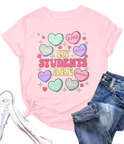 Valentine's Day Shirt Woman Love Valentine Teacher Shirts Love Heart Graphic Tshirt Casual Short Sleeve Tee Tops B-Pink