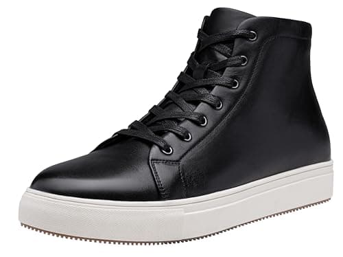 Jousen Men's Casual Shoes High Top Premium Leather Fashion Sneakers Dress Boots for Men(AMY5107A Black 08)