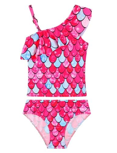 WhizBuzz Girls Swimsuits Size 10-12 Years Old Flounce Two Pieces Bikini Set Swimwear Red Fish Scale Kids Water Surfing Sports Swimwear