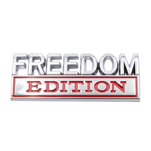 1pc 3D Raised Letter Freedom Edition Emblem Car Decals - Metal Sticker for Cars, Trucks, Motorcycles, SUV - Door Tailgate Bumper Badge Decal Vehicles Decoration (Silver and red)