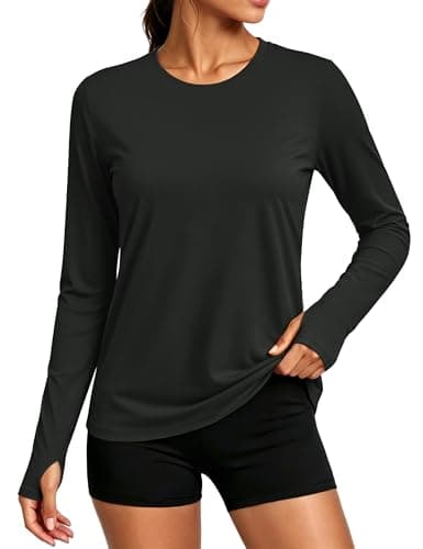 MAGCOMSEN Womens Swim Tops Long Sleeve Rash Guard Shirts Dry Fit Running Workout UPF 80+ UV Protection T Shirt Black S