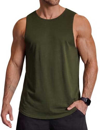 COOFANDY Gym Tank Tops for Men Cut Off Sleeve Shirt Moisture Wicking Tank Tops Athletic Sleeveless Shirt Gym Tank Green