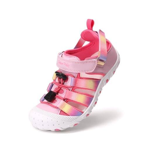 DREAM PAIRS Boys Girls Outdoor Athletic Sport Sandals Summer Hiking Beach Casual Closed Toe Rainbow Multicolor for Toddler/Little/Big Kids,Size 8 Toddler,Pink/Rainbow,SKST26001K