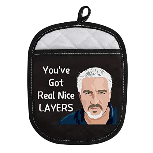 Baking Show Inspired Oven Pads Pot Holder with Pocket You've Got Real Nice Layers Bake Lover Gift (Got Real Nice Layers Black)