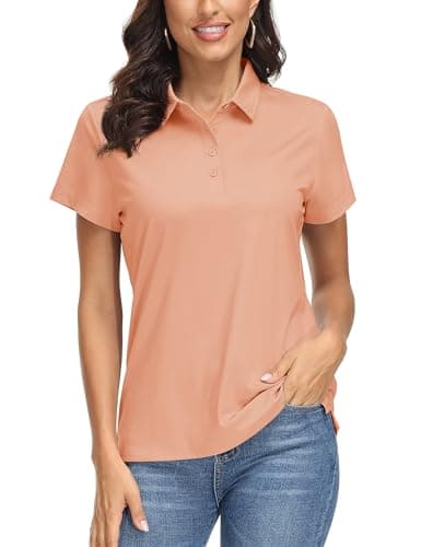 MAGCOMSEN Womens Polo Shirts Dry Fit Running T Shirts Golf Tops Short Sleeve Workout Athletic Performance Apricot S