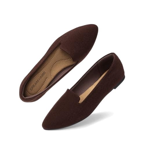 DREAM PAIRS Women's Pointed Toe Business Dressy Flats,Size 7,Chocolate