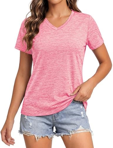 MAGCOMSEN Women's UV Protection Tops UPF 50+ Training Quick Dry T-Shirts V Neck Short Sleeve Shirts, Pink S