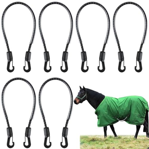 6 Pcs Horse Blanket Leg Straps, Elatic Horse Blanket Leg Straps Replacement with Duble Ended Clips, 16 Inch Horse Rug Tail Strap, Winter Horses Supplies (Small)