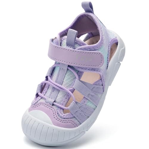 TZJS Boys Girls Water Shoes Kids Lightweight Beach Sport Sandals Breathable Quick Dry Swimming Sandals for Toddler(Purple&Multi,5)