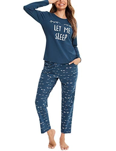 EISHOPEER Women's Pajama Set Sleepwear Long Tops&Pants Peacock Blue XXL