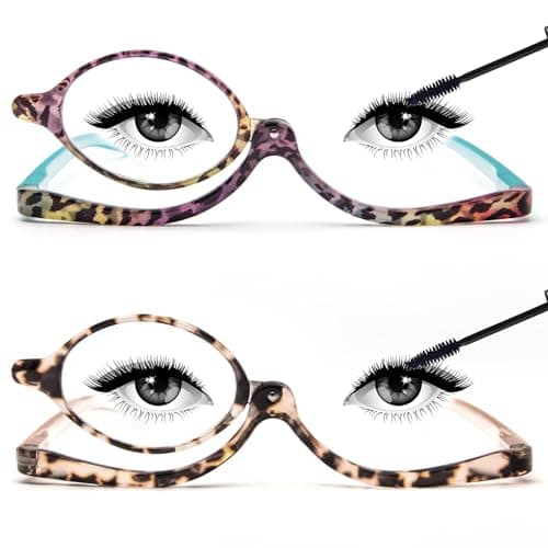 MMOWW 2 Pack Makeup Reading Glasses for Women Magnifying Flip Down Cosmetic Readers +1.0