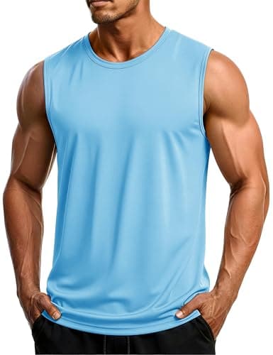 MAGCOMSEN Men's Muscle Tank Tops Dry Fit Sleeveless Shirts UPF 50+ Workout Athletic Tank Shirts Bodybuilding Tank Tops Blue M