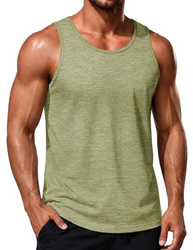 MAGCOMSEN Men's Tank Top Quick Dry Workout Gym Sleeveless Muscle Shirt Summer UPF 50+ Athletic Running Tops Wheat Green S