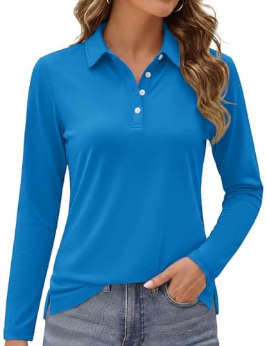 MAGCOMSEN Polo Shirts for Women Long Sleeve UPF Shirt Ladies Golf Athletic Shirts for Work Breathable Blue Green,S