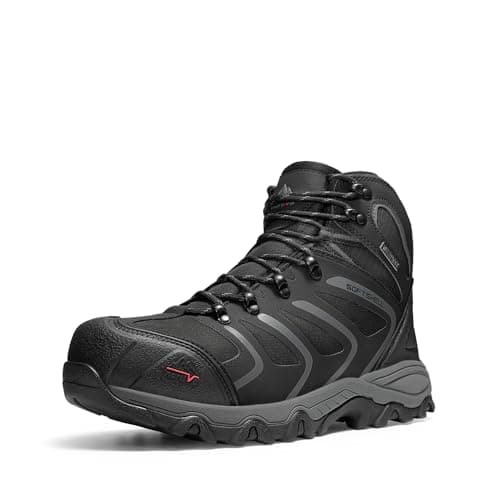 NORTIV 8 Waterproof Work Boots for Men Steel Toe Safety Construction Boots ARMADILLO-STL,Size 8.5,Black/Dark/Grey,160448_M-STEEL