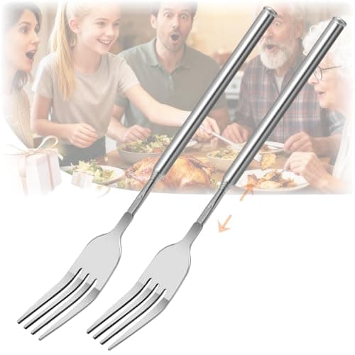 Extendable Fork Prank 2PCS,Expandable Fork Prank Joke 304 Stainless Steel with 8.7'' to 25.4'' Extendable Handle,Ideal for Christmas Party Camping Picnic for BBQ Fruit Dessert Dinner Create laughter