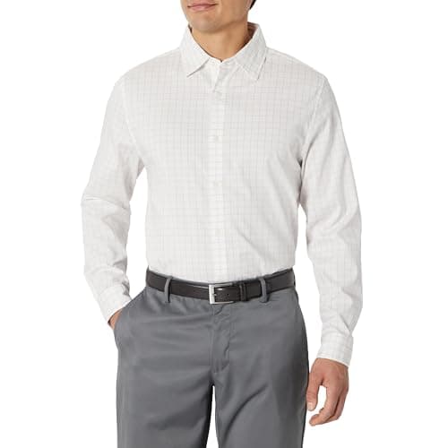Amazon Essentials Men's Slim Fit Long Sleeve Wrinkle Resistant Stretch Dress Shirt, Lavender White Windowpane, X-Small